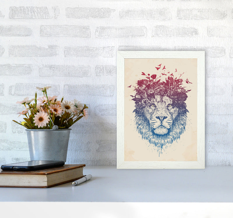 Floral Lion Animal Art Print by Balaz Solti A4 Oak Frame