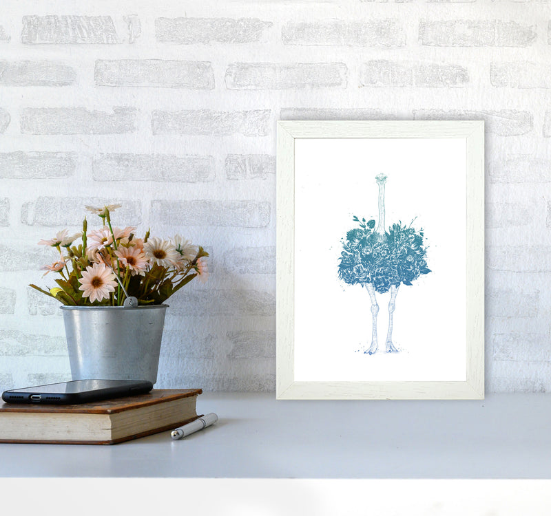 Floral Ostrich Teal Animal Art Print by Balaz Solti A4 Oak Frame