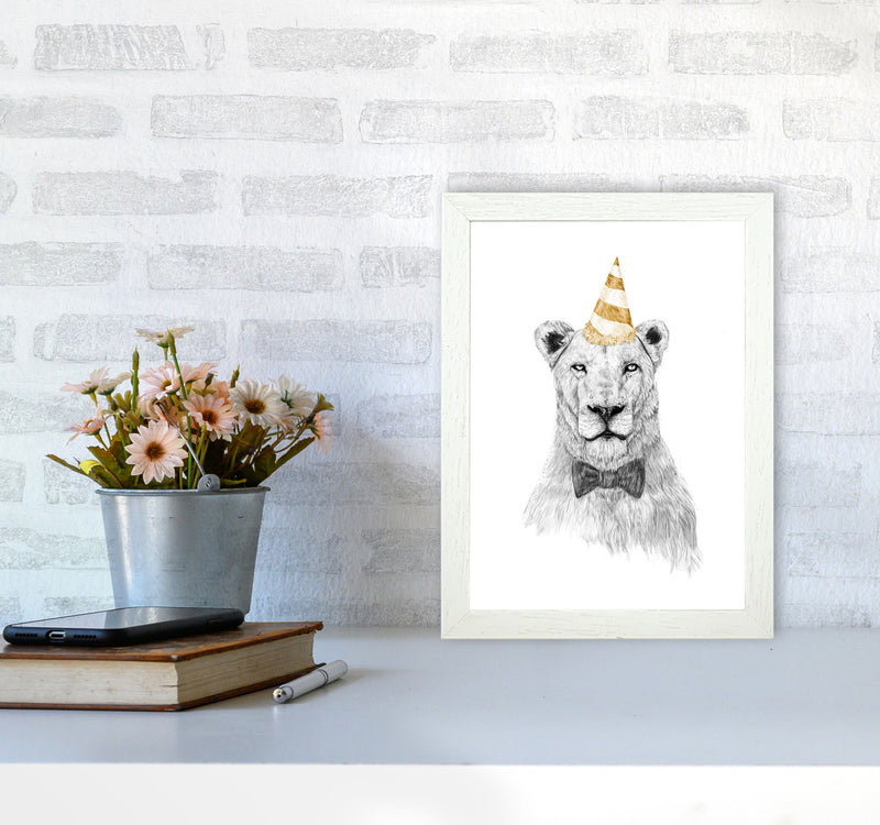 Get The Party Started Lion Colour Animal Art Print by Balaz Solti A4 Oak Frame
