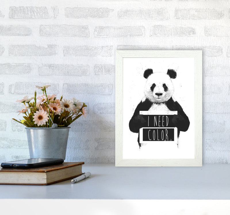 I Need Colour Panda Animal Art Print by Balaz Solti A4 Oak Frame