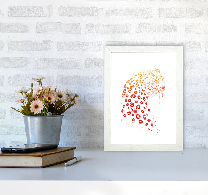 Kiss Me Leopard Animal Art Print by Balaz Solti A4 Oak Frame