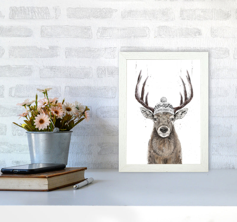 Lets Go Outside Reindeer Animal Art Print by Balaz Solti A4 Oak Frame