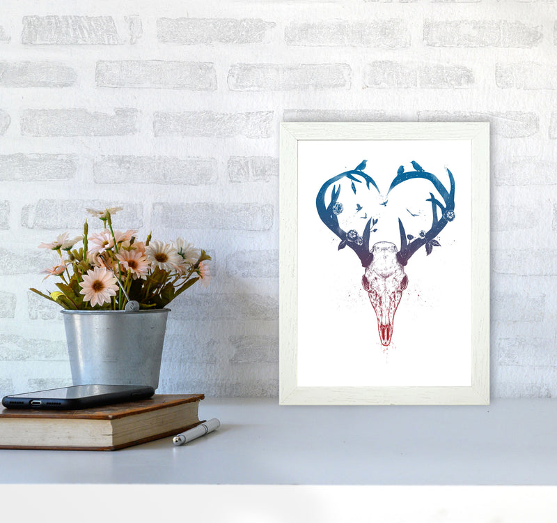 Never-ending Love Deer Skull Animal Art Print by Balaz Solti A4 Oak Frame
