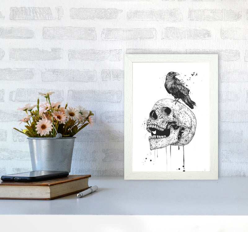Skull & Raven B&W Animal Art Print by Balaz Solti A4 Oak Frame