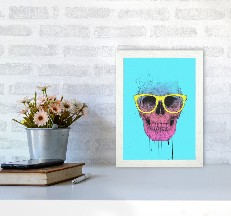 Blue Pop Art Skull With Glasses Art Print by Balaz Solti A4 Oak Frame