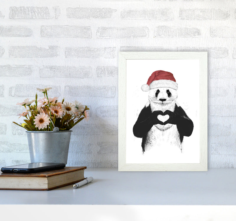 Santa Panda Animal Art Print by Balaz Solti A4 Oak Frame