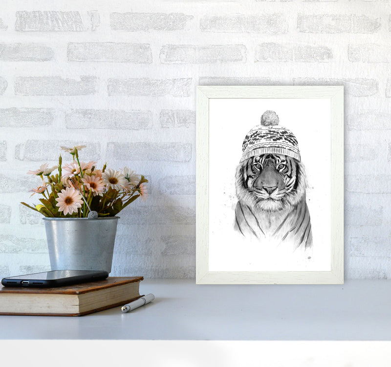 Siberian Tiger B&W Animal Art Print by Balaz Solti A4 Oak Frame