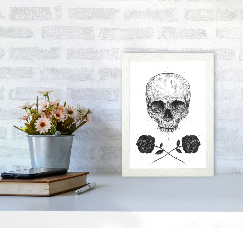 Skull And Roses Gothic Art Print by Balaz Solti A4 Oak Frame