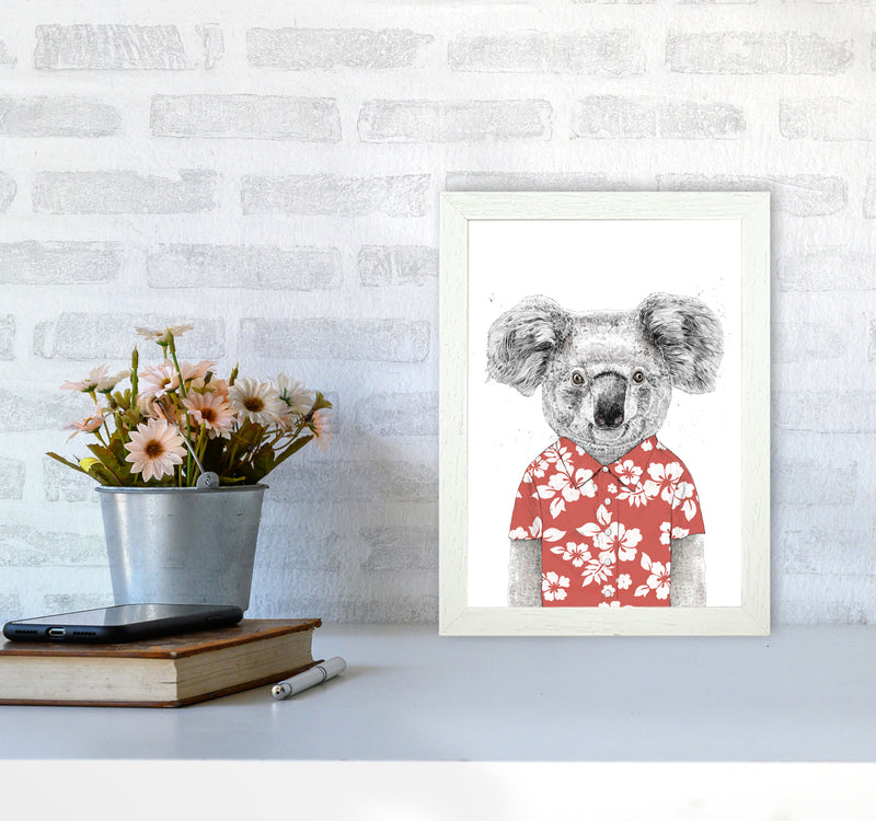 Summer Koala Red Animal Art Print by Balaz Solti A4 Oak Frame