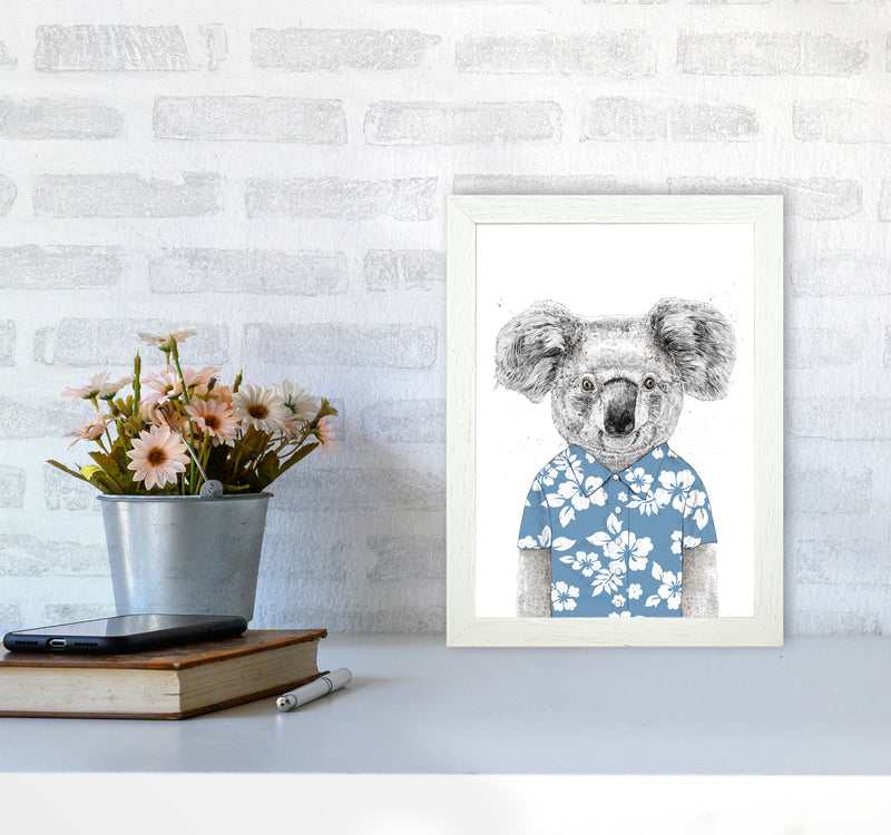 Summer Koala Blue Animal Art Print by Balaz Solti A4 Oak Frame
