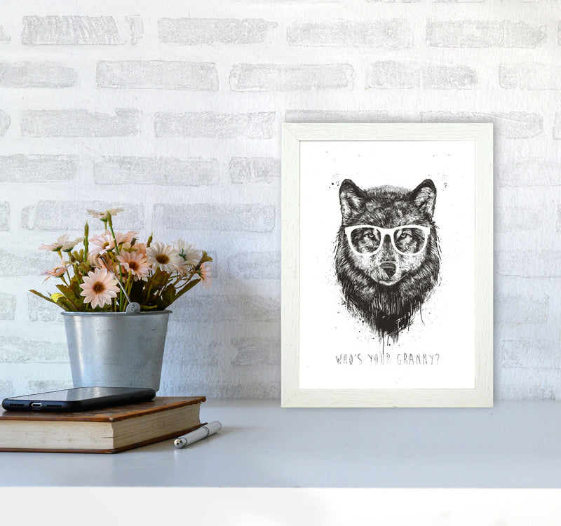 Who's Your Granny? Wolf B&W Animal Art Print by Balaz Solti A4 Oak Frame