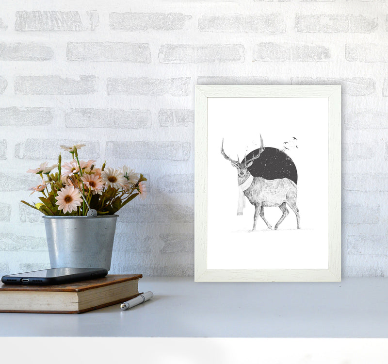 Winter Is All Around Stag Animal Art Print by Balaz Solti A4 Oak Frame