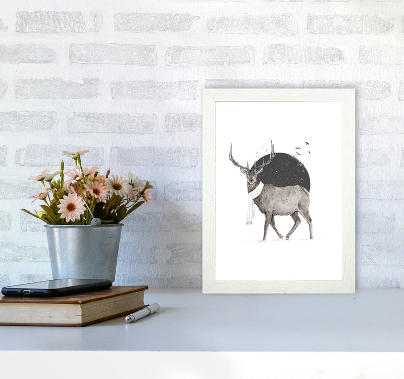 Winter Is All Around Stag Colour Animal Art Print by Balaz Solti A4 Oak Frame
