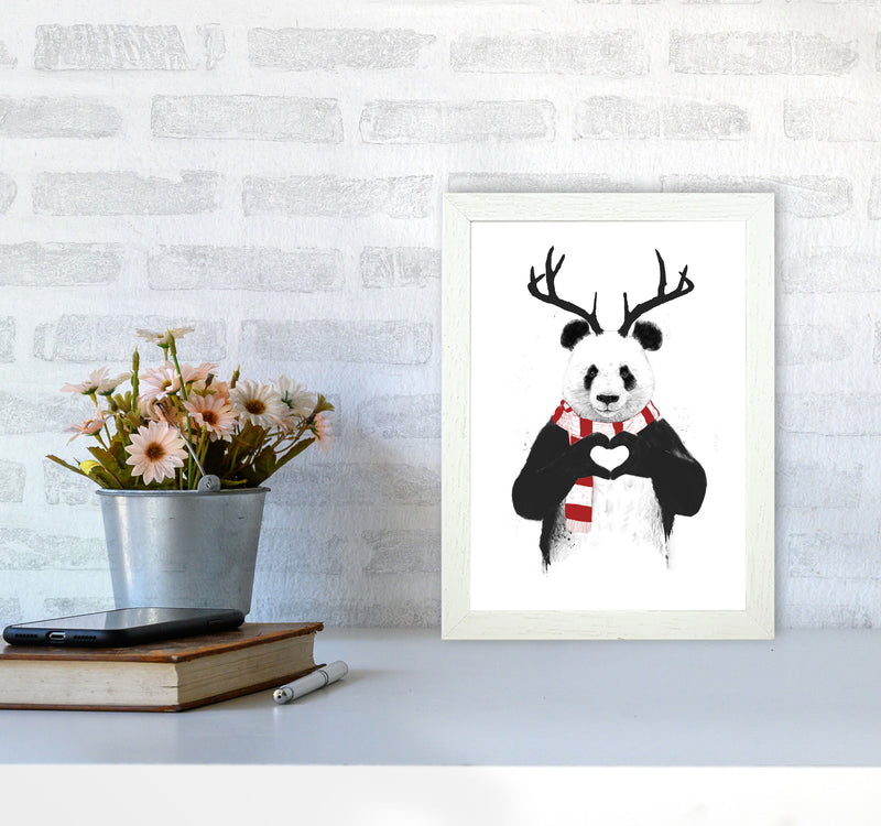 Christmas Panda Animal Art Print by Balaz Solti A4 Oak Frame