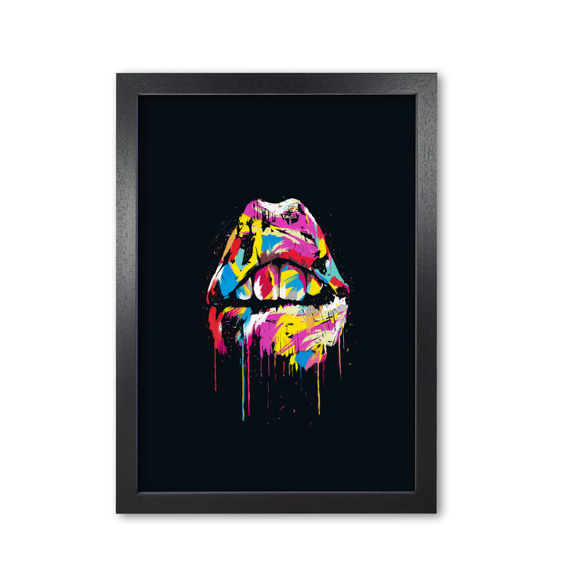 Colourful Lips Modern Art Print by Balaz Solti Black Grain