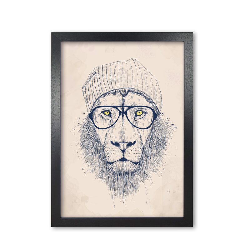 Cool Hipster Lion Animal Art Print by Balaz Solti Black Grain