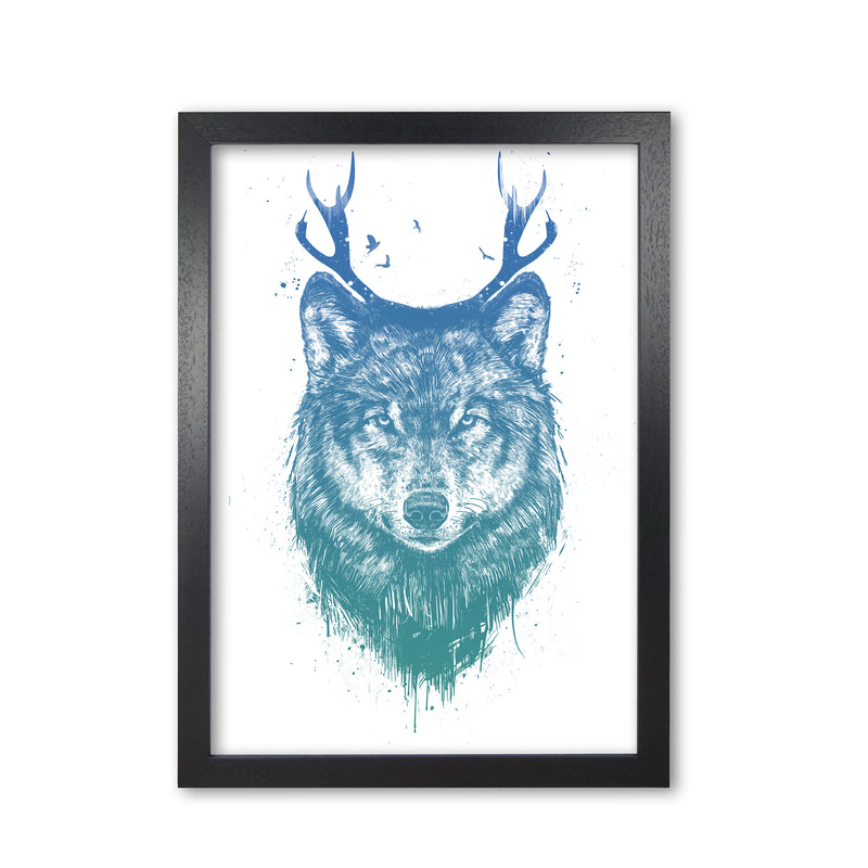 Deer Wolf Animal Art Print by Balaz Solti Black Grain