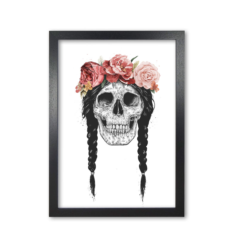 Festival Floral Skull Art Print by Balaz Solti Black Grain