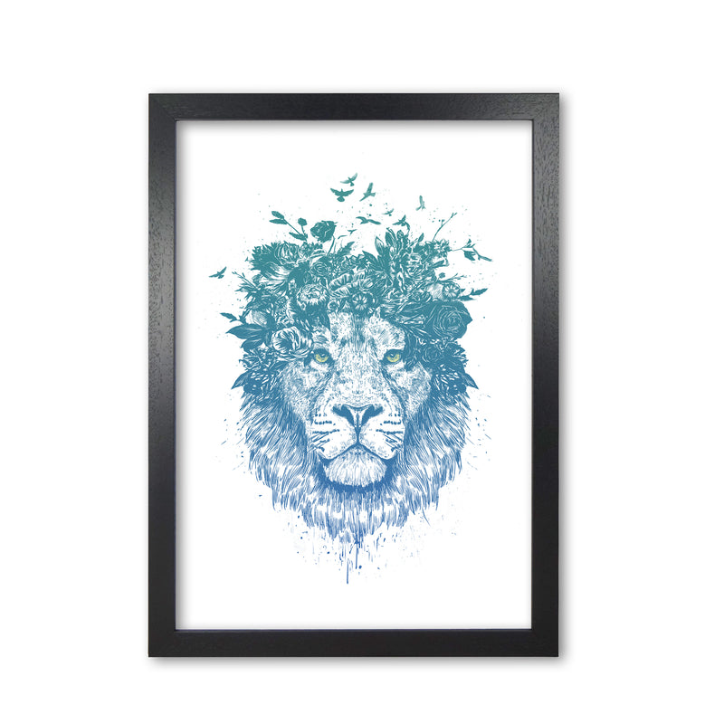 Floral Turquoise Lion Animal Art Print by Balaz Solti Black Grain