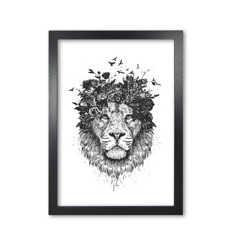 Floral Lion B&W Animal Art Print by Balaz Solti Black Grain