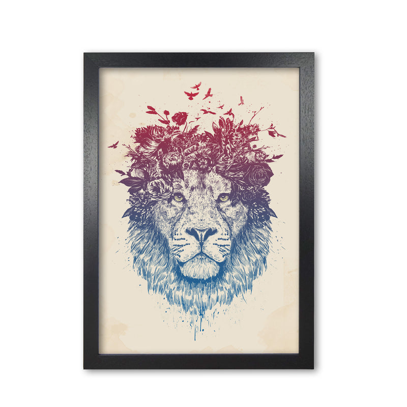 Floral Lion Animal Art Print by Balaz Solti Black Grain
