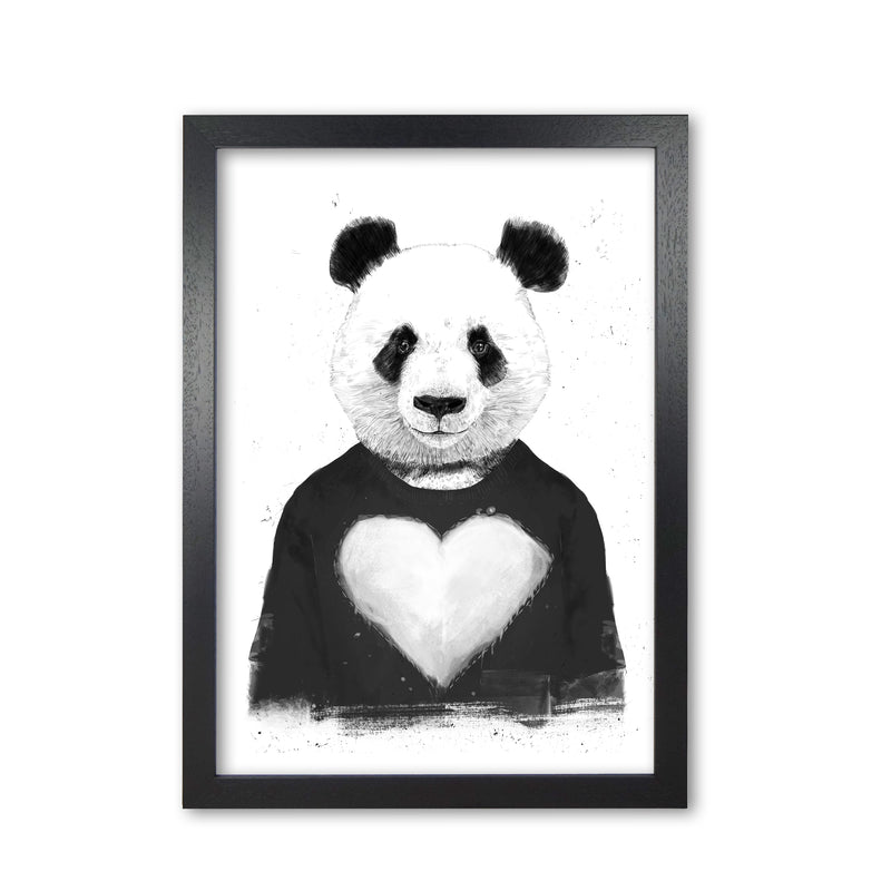 Lovely Panda Animal Art Print by Balaz Solti Black Grain