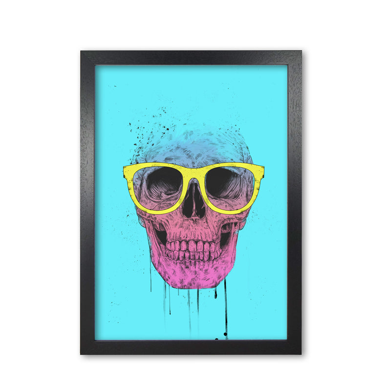 Blue Pop Art Skull With Glasses Art Print by Balaz Solti Black Grain