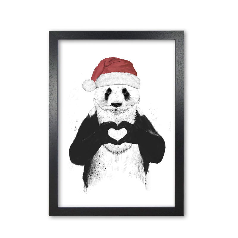 Santa Panda Animal Art Print by Balaz Solti Black Grain