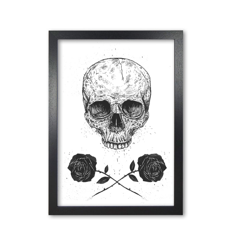 Skull And Roses Gothic Art Print by Balaz Solti Black Grain