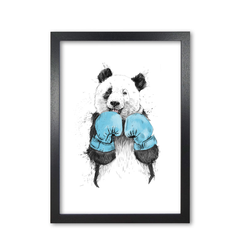 The Winner Boxing Panda Animal Art Print by Balaz Solti Black Grain