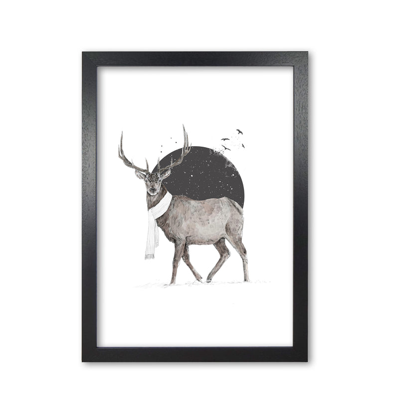 Winter Is All Around Stag Colour Animal Art Print by Balaz Solti Black Grain