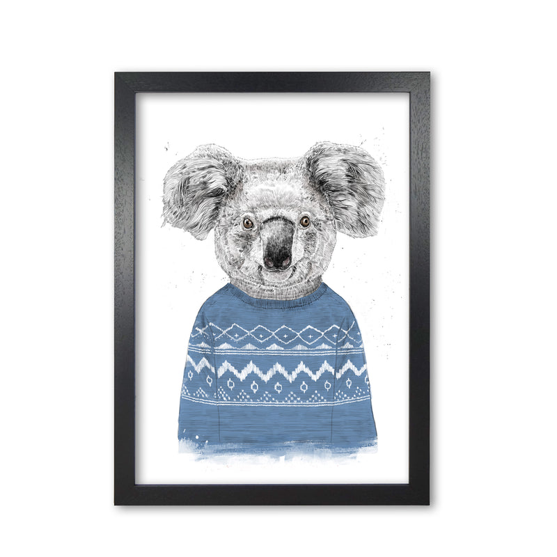 Winter Koala Blue Animal Art Print by Balaz Solti Black Grain