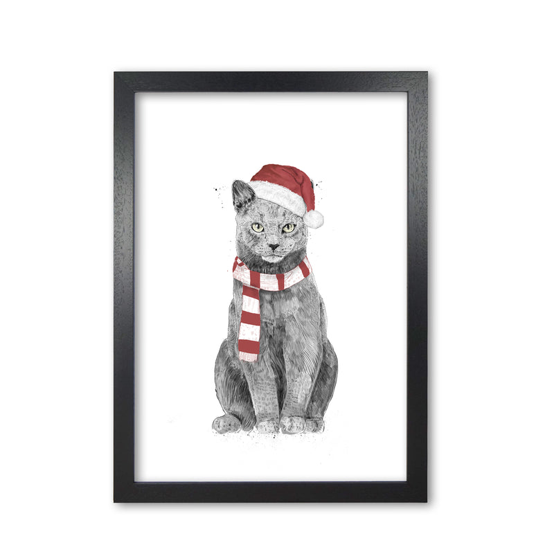 Christmas Cat Animal Art Print by Balaz Solti Black Grain