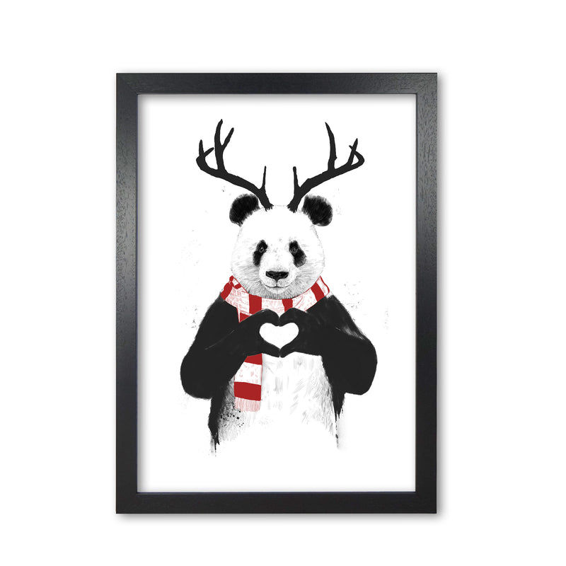Christmas Panda Animal Art Print by Balaz Solti Black Grain