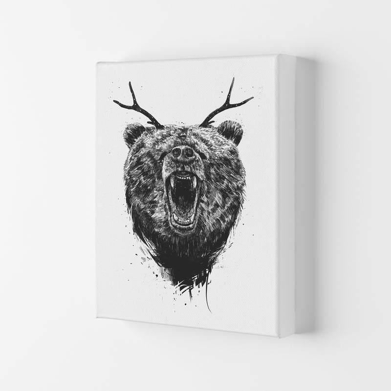 Angry Bear With Antlers Animal Art Print by Balaz Solti Canvas