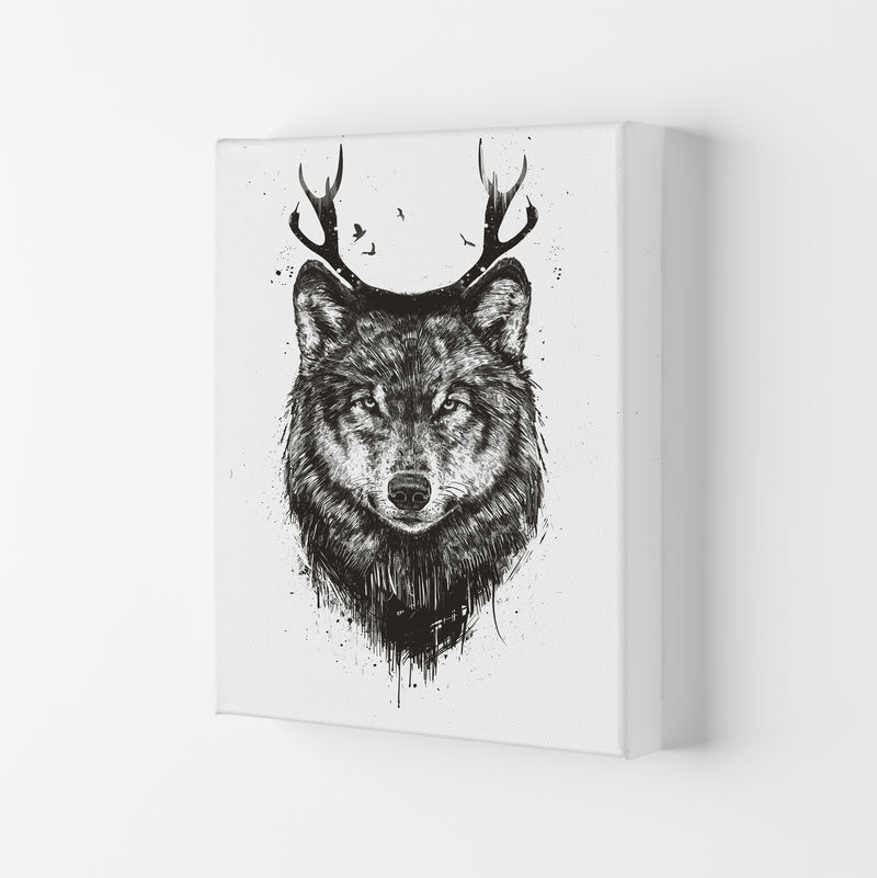 Deer Wolf B&W Animal Art Print by Balaz Solti Canvas