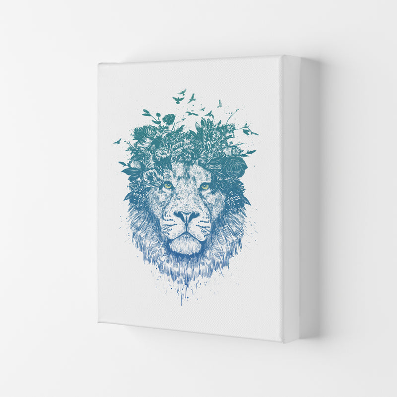 Floral Turquoise Lion Animal Art Print by Balaz Solti Canvas