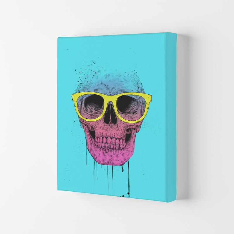 Blue Pop Art Skull With Glasses Art Print by Balaz Solti Canvas