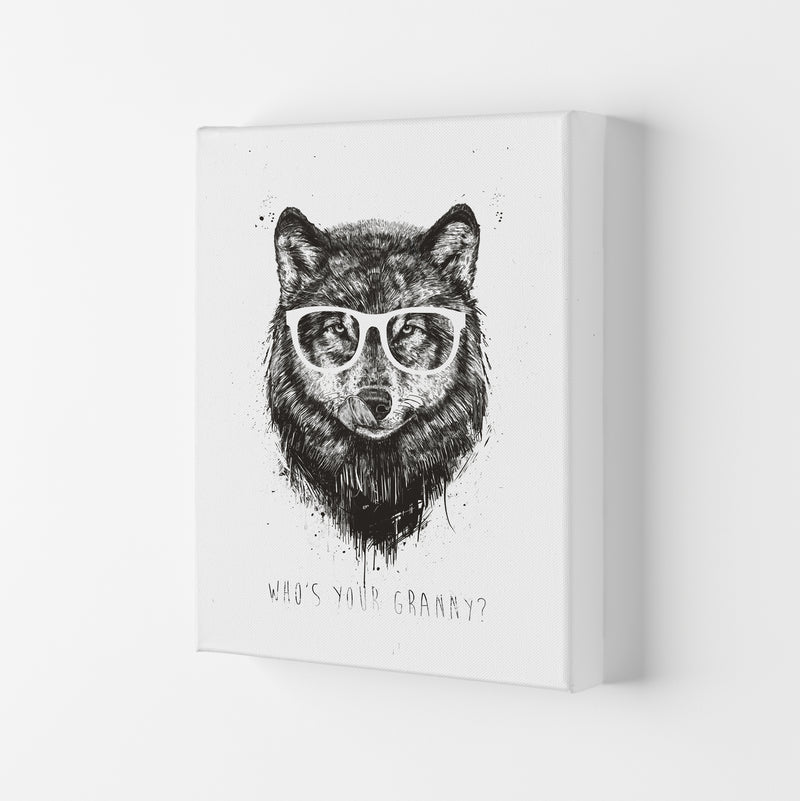 Who's Your Granny? Wolf B&W Animal Art Print by Balaz Solti Canvas