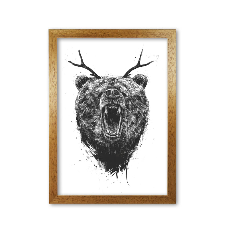 Angry Bear With Antlers Animal Art Print by Balaz Solti Oak Grain