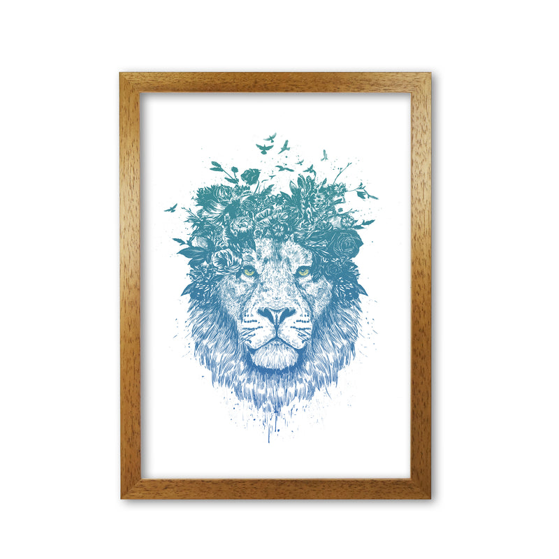 Floral Turquoise Lion Animal Art Print by Balaz Solti Oak Grain