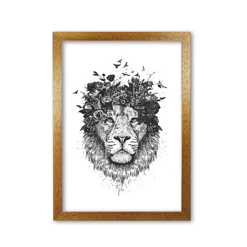 Floral Lion B&W Animal Art Print by Balaz Solti Oak Grain