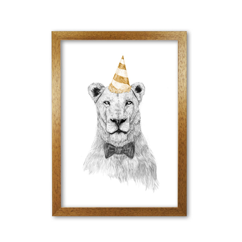 Get The Party Started Lion Colour Animal Art Print by Balaz Solti Oak Grain