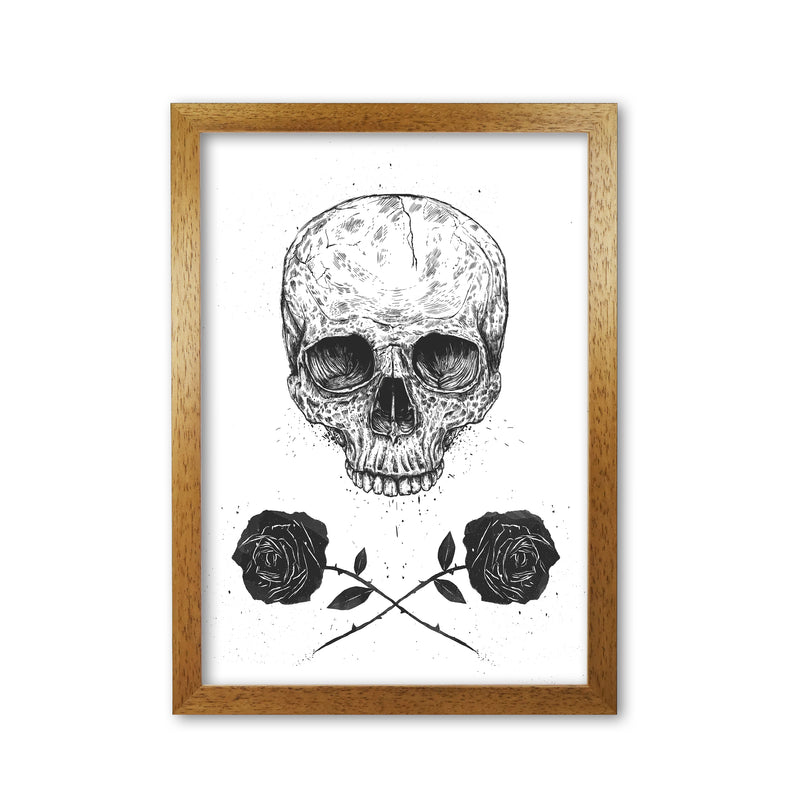 Skull And Roses Gothic Art Print by Balaz Solti Oak Grain