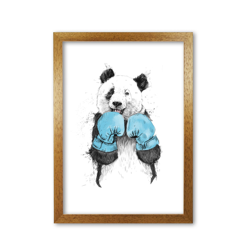 The Winner Boxing Panda Animal Art Print by Balaz Solti Oak Grain