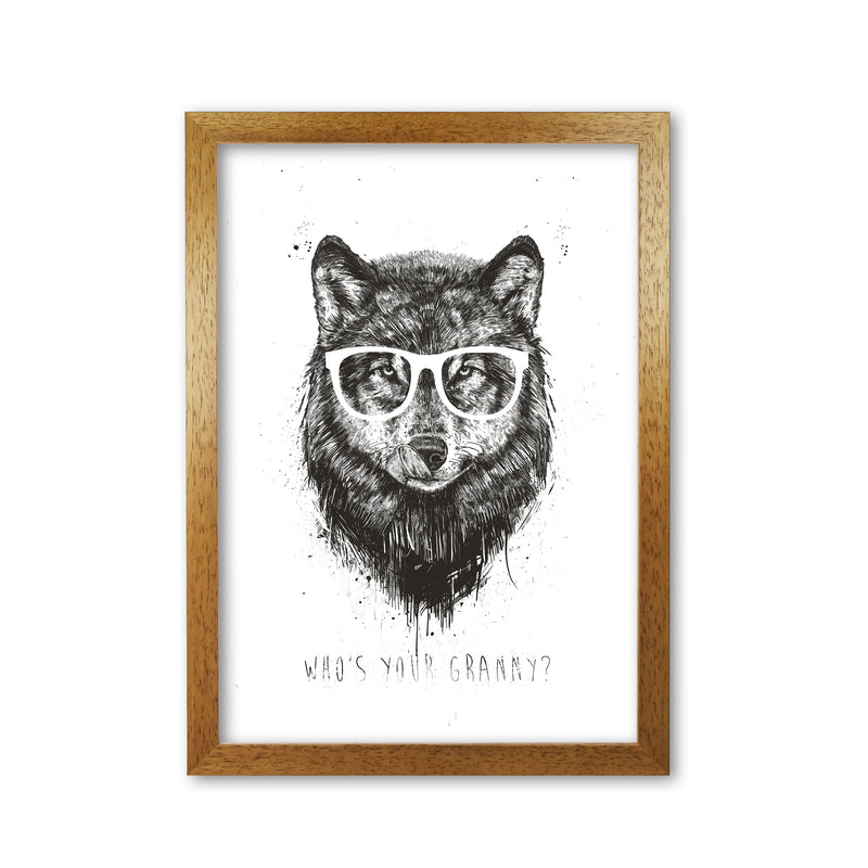 Who's Your Granny? Wolf B&W Animal Art Print by Balaz Solti Oak Grain