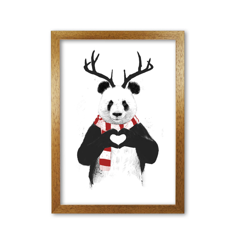 Christmas Panda Animal Art Print by Balaz Solti Oak Grain