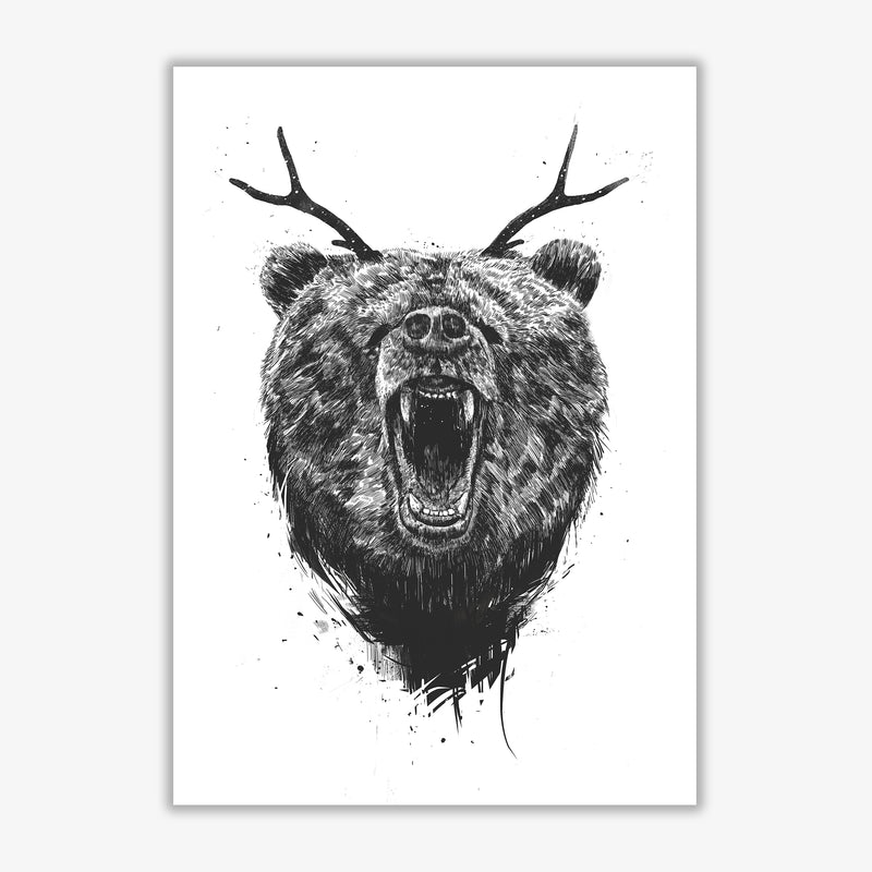 Angry Bear With Antlers Animal Art Print by Balaz Solti Print Only