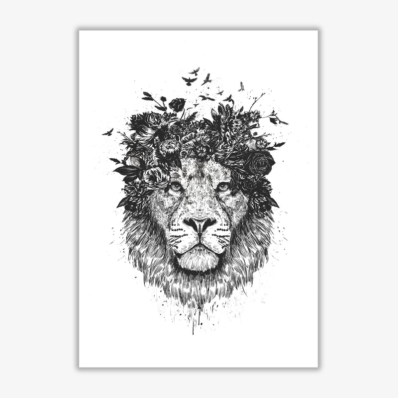 Floral Lion B&W Animal Art Print by Balaz Solti Print Only