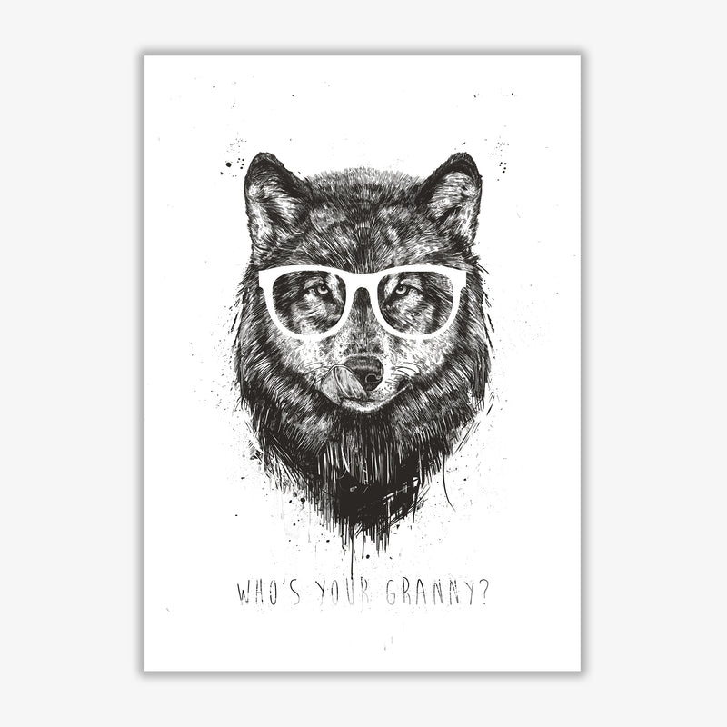 Who's Your Granny? Wolf B&W Animal Art Print by Balaz Solti Print Only